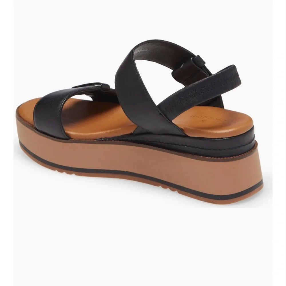 Caslon Brian Women's Black Leather Platform flatform slingback Sandals NEW